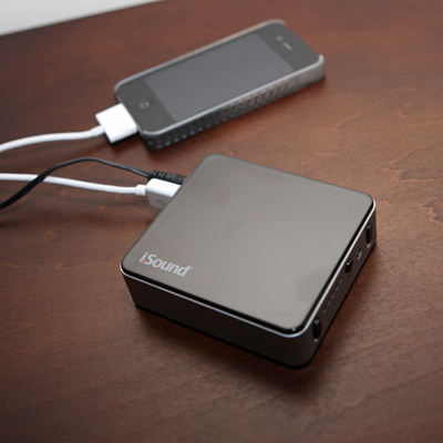 iSOUND<sup>&reg;</sup> Portable Power Back-up - Charge your electronic devices with one convenient universal charger.  Its compact design and powerful battery features 5 USB ports, including a USB to mini and micro USB cables, LED indicator indicating how much power is left, 8000mAh battery, 100 / 240V AC / DC adapter and built-in flashlight.
